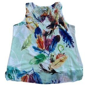 Impulse California Womens XL Feather Print Lace Trim Tank Top